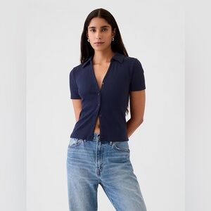 Navy Button-Up Women's Top